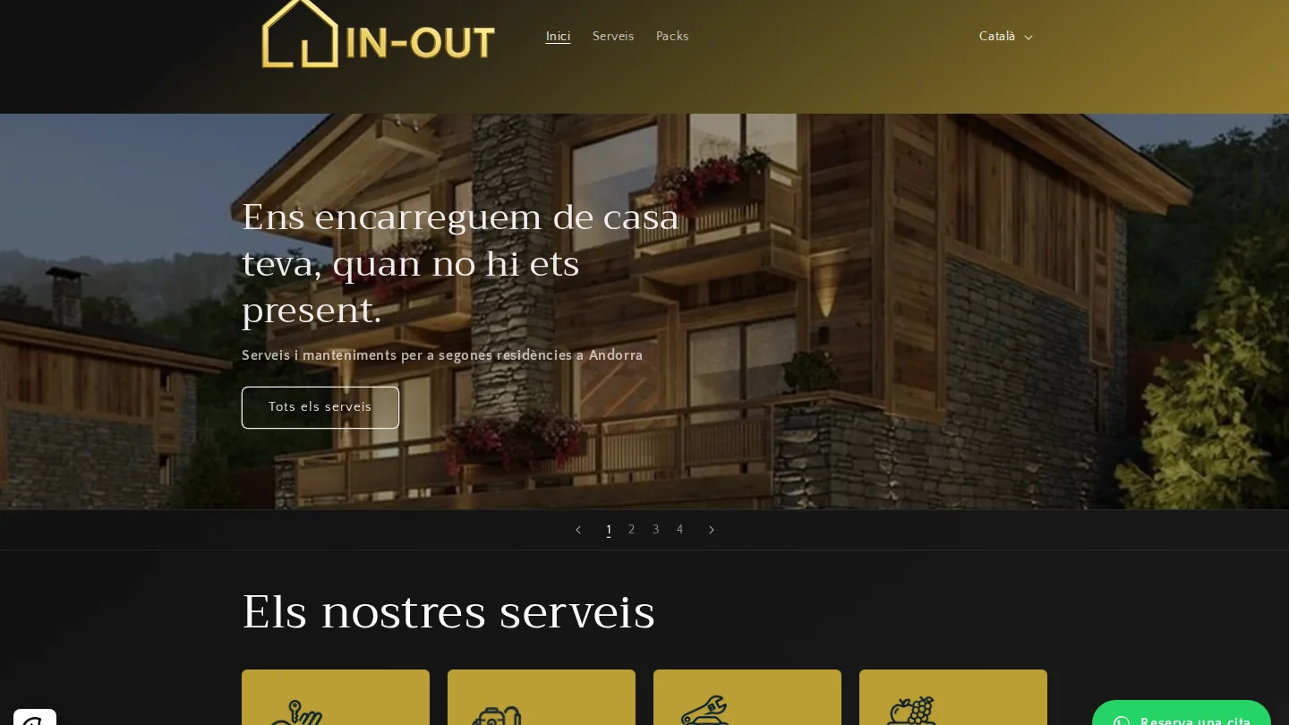 Web anterior de InOut Andorra (Shopify) antes del rediseño premium de Seuweb