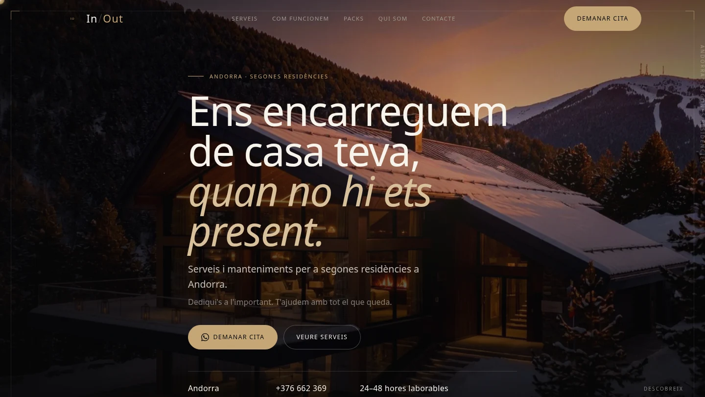 Web premium rediseñada por Seuweb para InOut Andorra — conserjería de élite y conversión